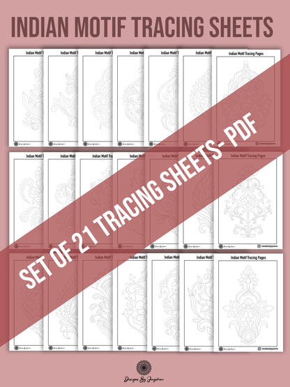 Indian Motif Colouring & Tracing Pages - Set of 42 pages - 2 PDF
