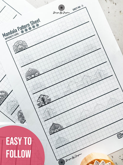 Beginners Mandala Pattern Sheets - Set 5 of 5 | Mandala Tracing Templates
