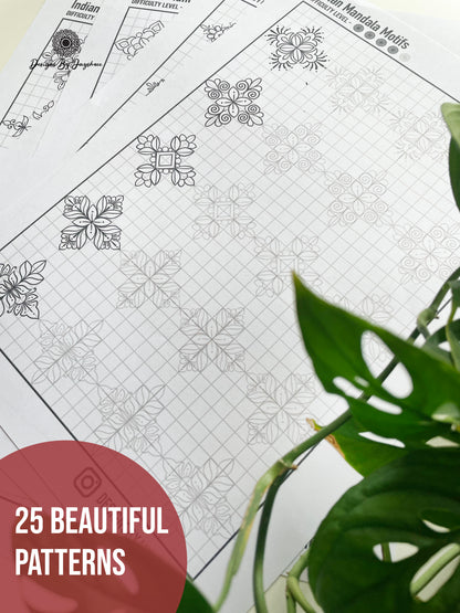 Indian Mandala Motif Pattern Sheet 25 Designs