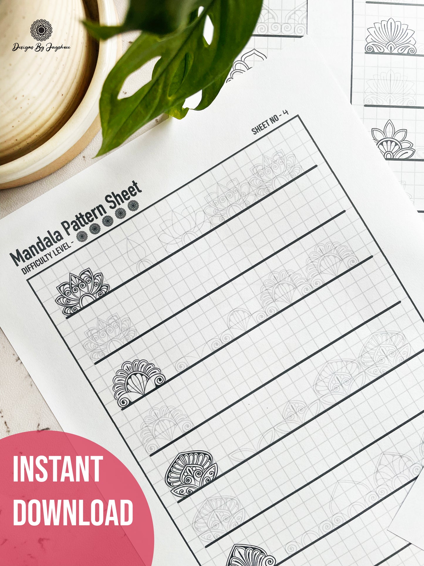 Beginners Mandala Pattern Sheets - Set 5 of 5 | Mandala Tracing Templates