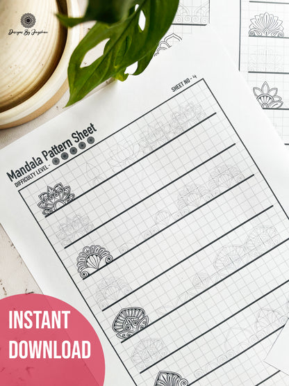 Beginners Mandala Pattern Sheets - Set 5 of 5 | Mandala Tracing Templates
