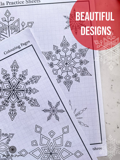 Snowflake Mandala & Christmas Tree Motifs - Tracing And Colouring Pages