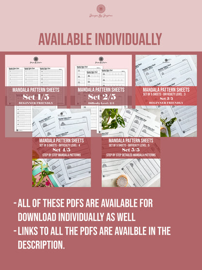 Beginner to Artist Bundle - 5 Pdfs - Difficulty level 1-5, Mandala Practice Sheets, Digital Download, Mandala Digital
