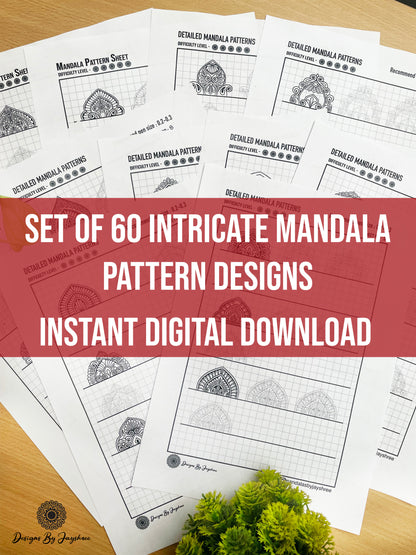 60 Detailed - Intricate Mandala Patterns - Set of 20 Pages