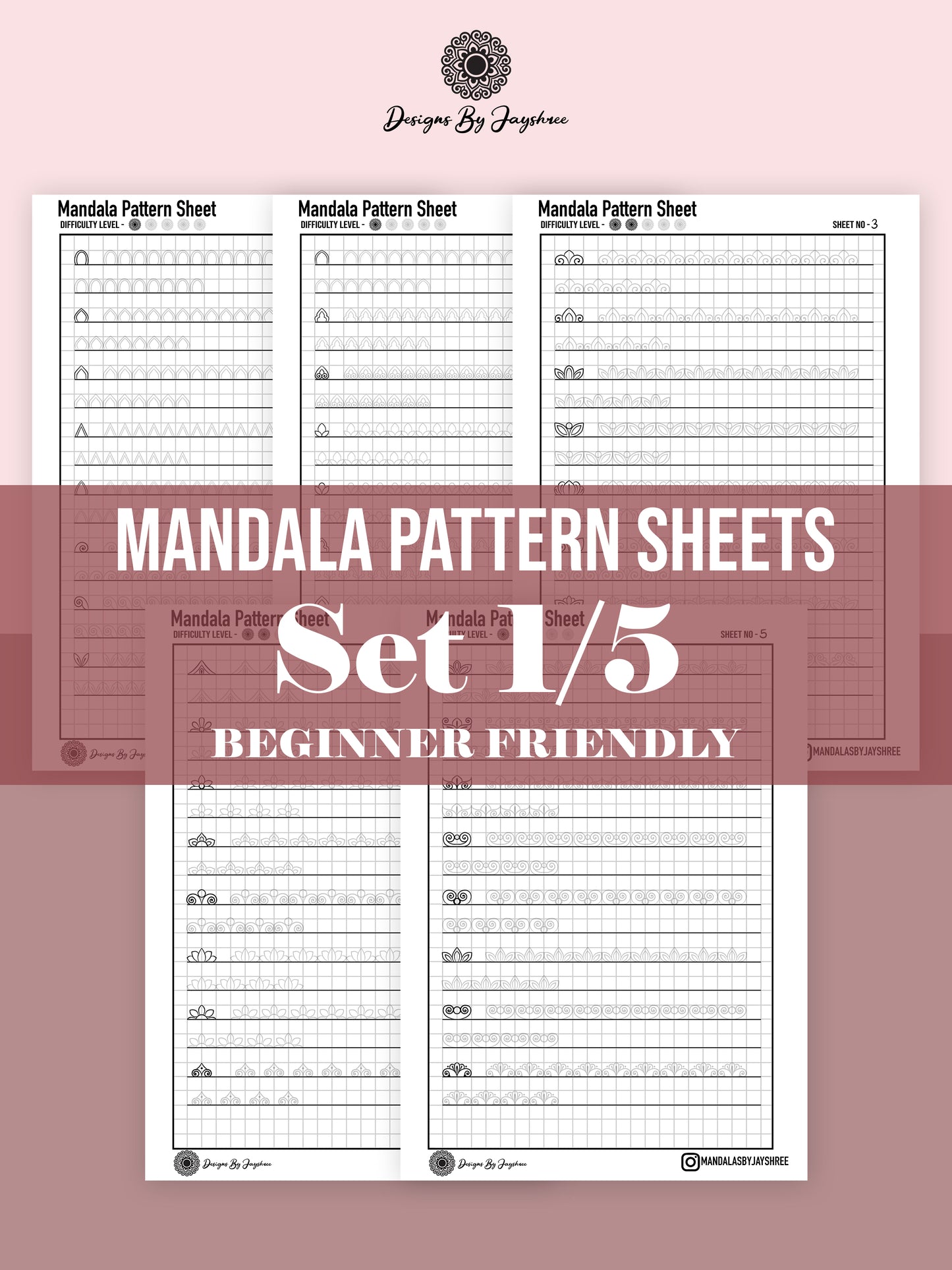 Beginners Mandala Pattern Sheets - Set 1 of 5 | Mandala Tracing Templates