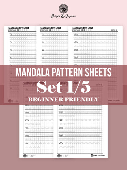 Beginners Mandala Pattern Sheets - Set 1 of 5 | Mandala Tracing Templates