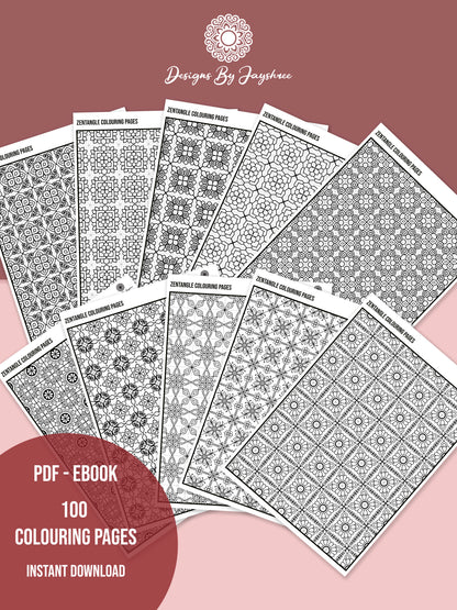 100 Colouring Pages, Zentangle Colouring Pages, Mandala Colouring Page, Adult Colouring Page, Digital Downloads