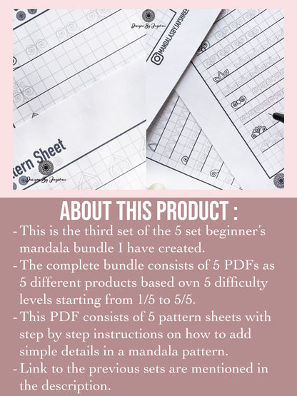 Beginners Mandala Pattern Sheets - Set 3 of 5 | Mandala Tracing Templates