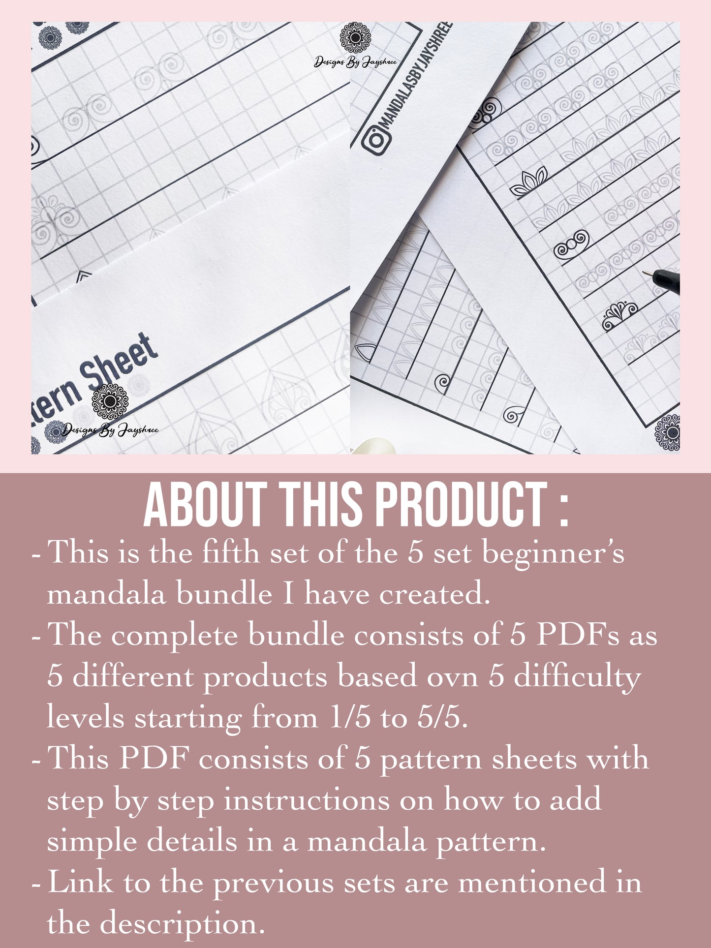 Beginners Mandala Pattern Sheets - Set 5 of 5 | Mandala Tracing Templates