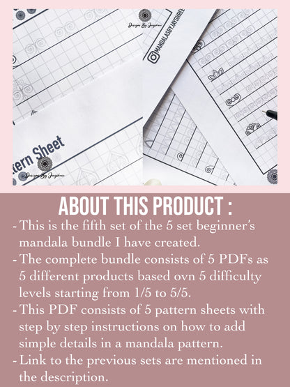 Beginners Mandala Pattern Sheets - Set 5 of 5 | Mandala Tracing Templates