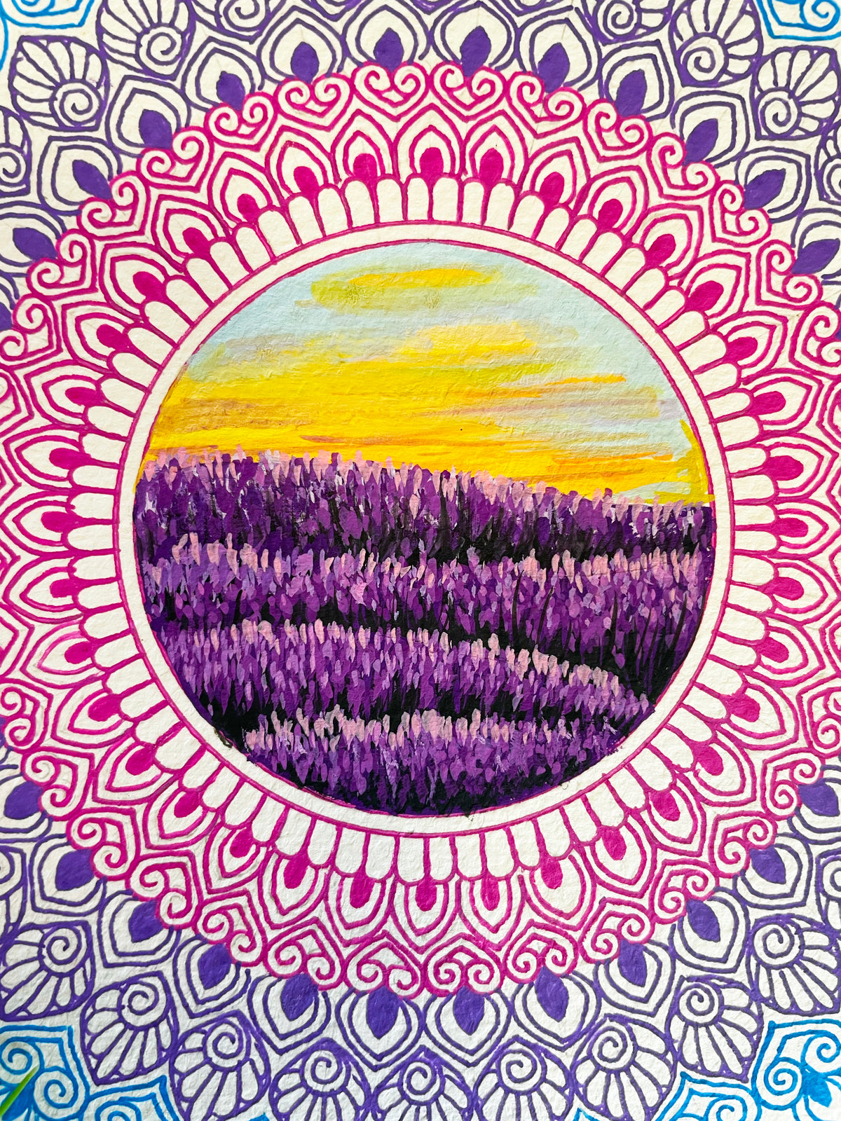 Lavender Field Mandala - Original Mixed Media Painting