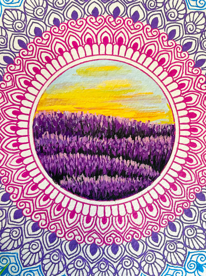 Lavender Field Mandala - Original Mixed Media Painting