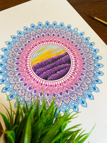 Lavender Field Mandala - Original Mixed Media Painting