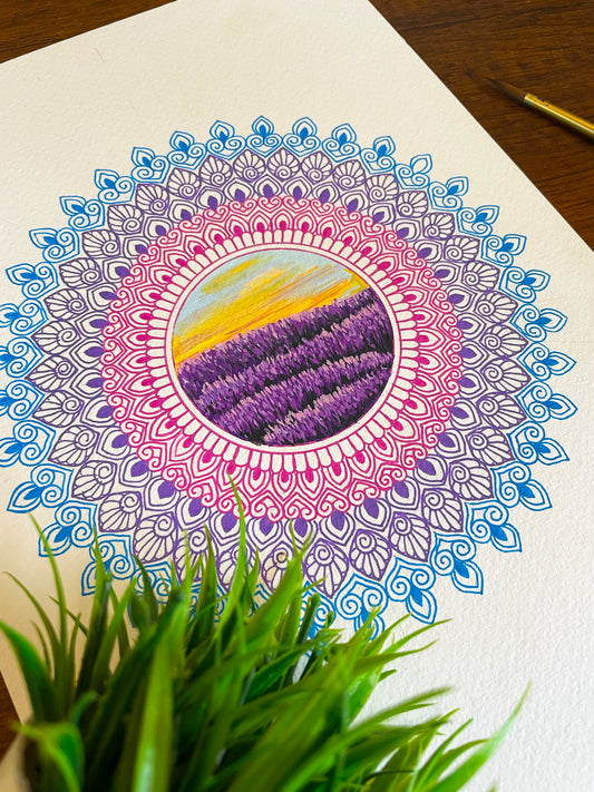 Lavender Field Mandala - Original Mixed Media Painting