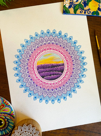 Lavender Field Mandala - Original Mixed Media Painting