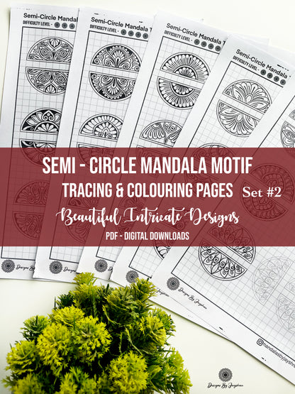 Mandala Pattern Sheets-15 semi circle Designs Set #2, Mandala Practice Sheets