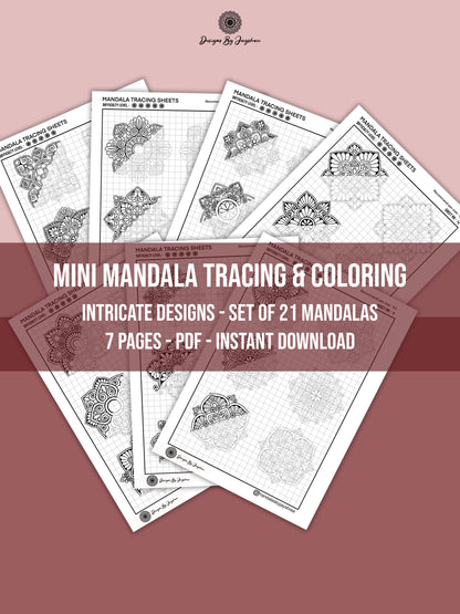 Mini Mandala Tracing Sheets SET OF 7 Sheets  - 21 Mandala Designs