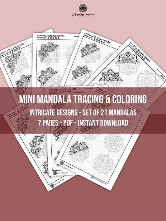Mini Mandala Tracing Sheets SET OF 7 Sheets  - 21 Mandala Designs