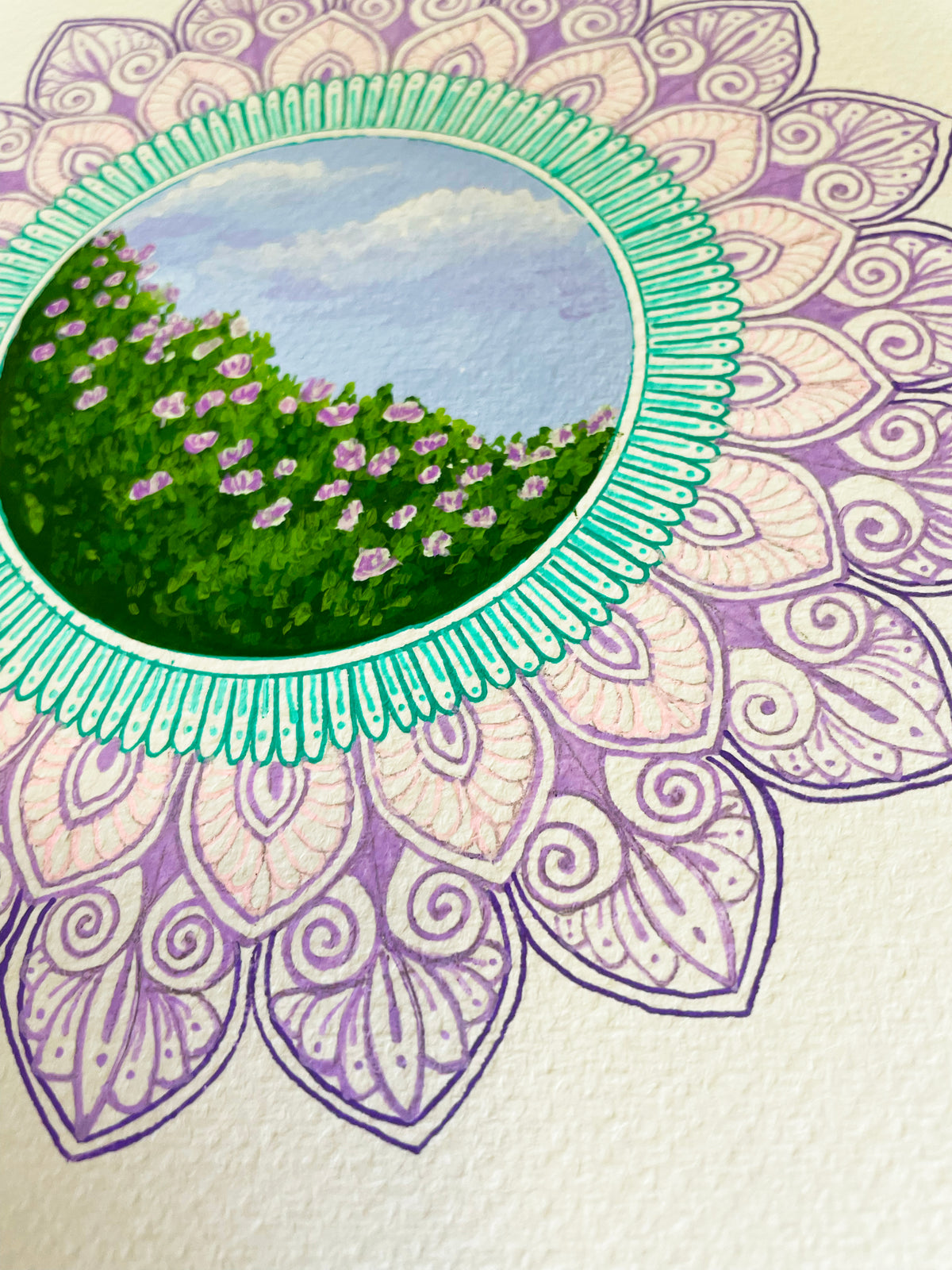 Rose Garden Mandala - Original Mixed Media Painting