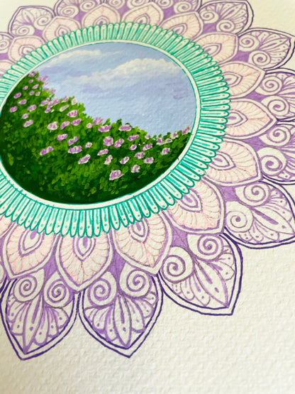 Rose Garden Mandala - Original Mixed Media Painting