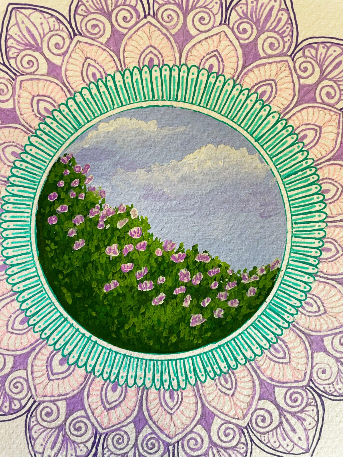 Rose Garden Mandala - Original Mixed Media Painting