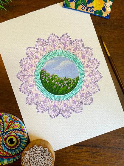 Rose Garden Mandala - Original Mixed Media Painting