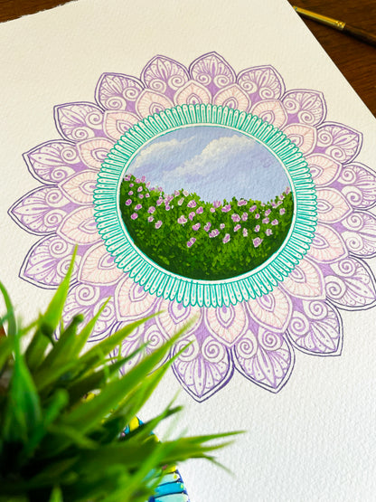 Rose Garden Mandala - Original Mixed Media Painting