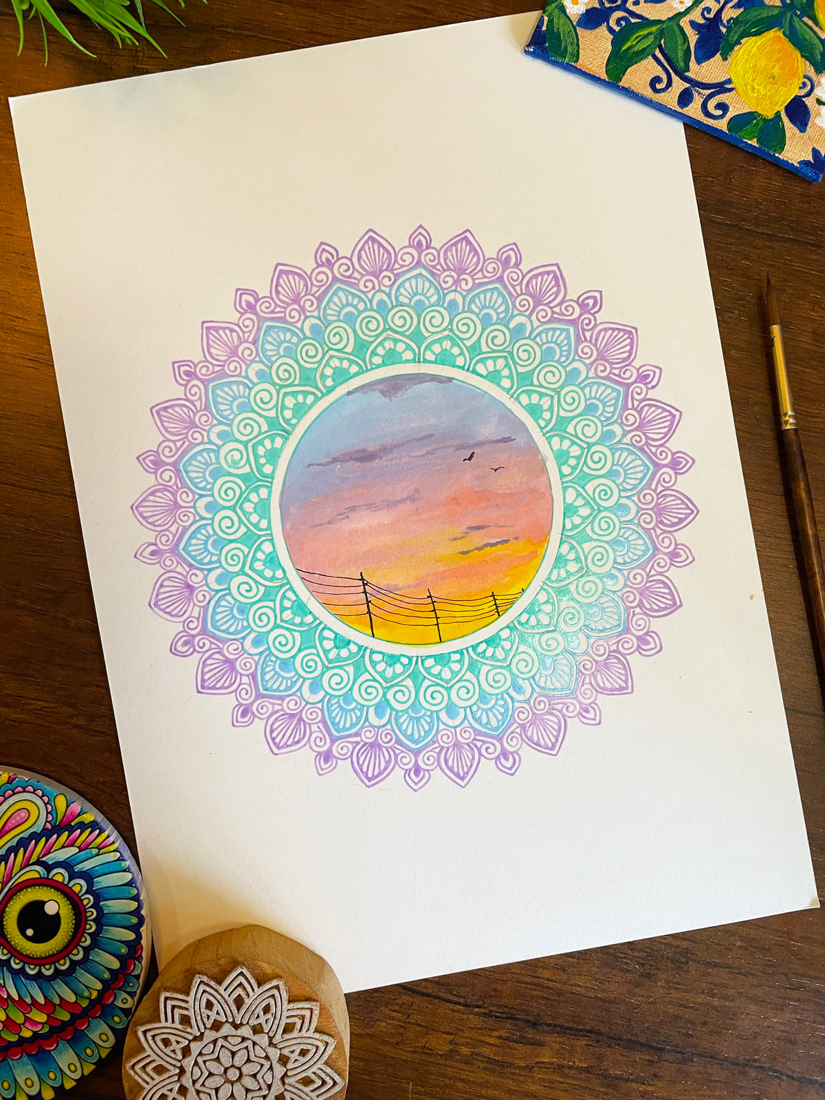 Sunset Mandala - Original Mixed Media Painting