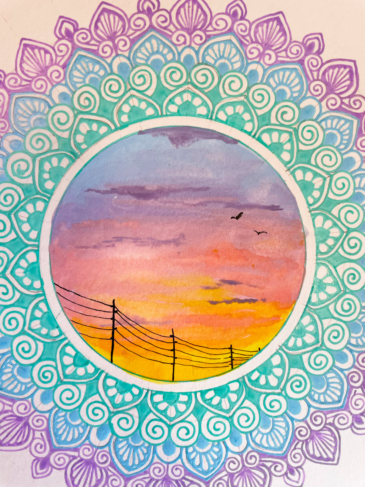 Sunset Mandala - Original Mixed Media Painting