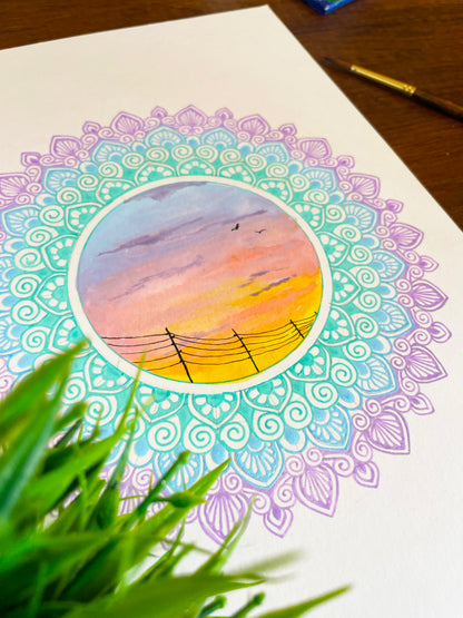 Sunset Mandala - Original Mixed Media Painting