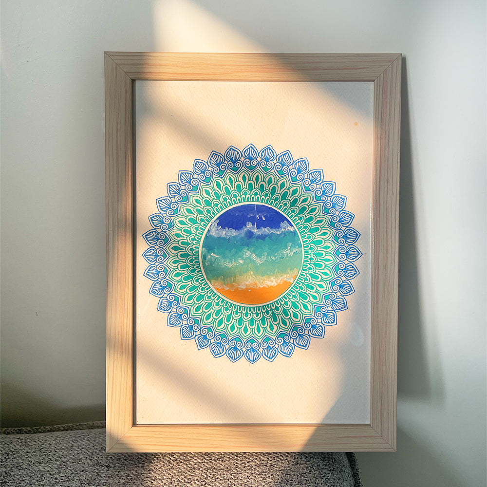Ocean Inspired Mandala Painting - Gouache and Ink on Paper - Original Artwork