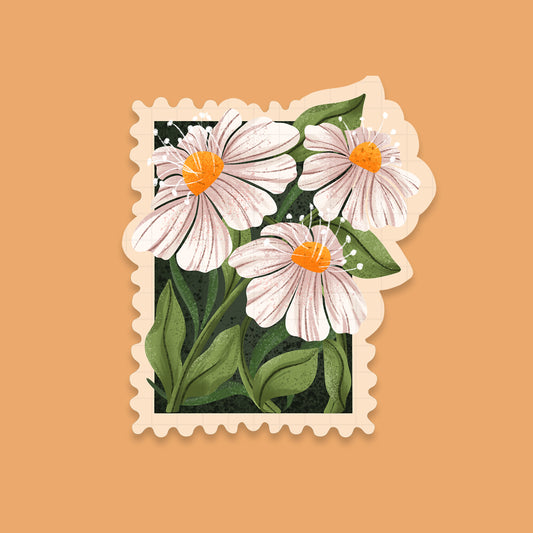 White Cosmos Stamp - Laptop / Mobile Sticker