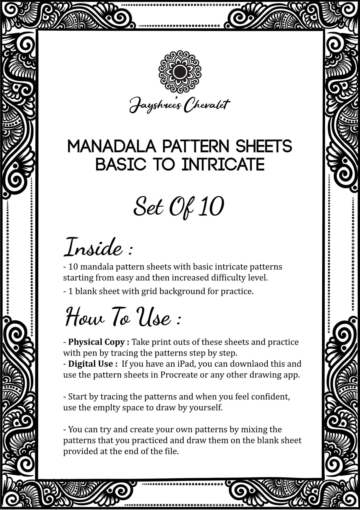 Mandala Pattern Sheets - Set of 10 - Basic To Detailed Patterns