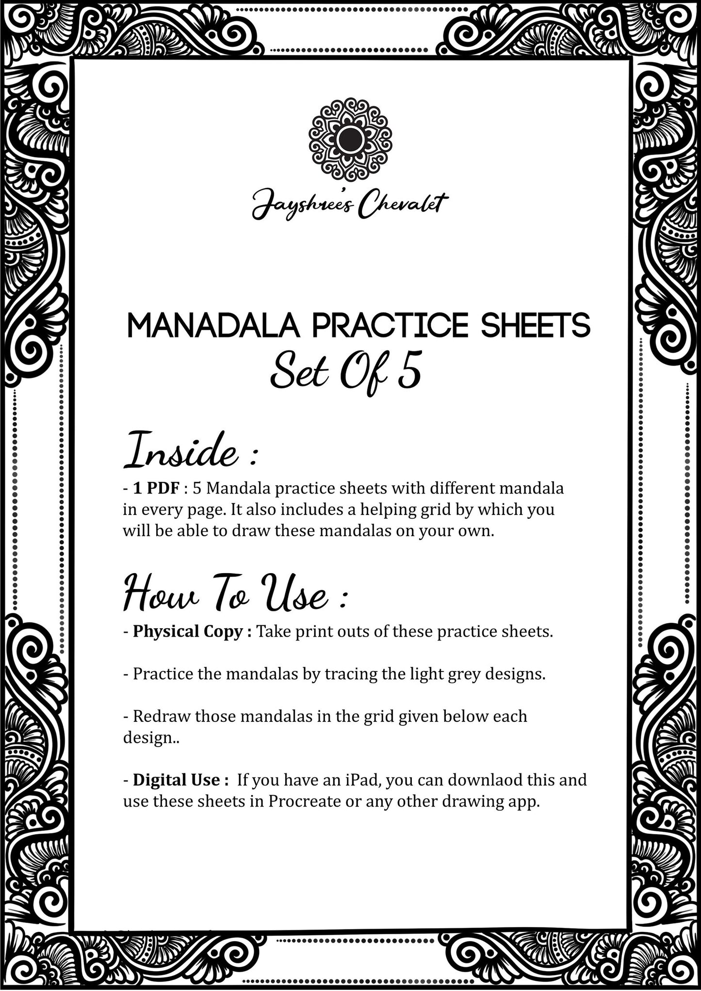 Mandala Practice Sheets - Set of 5