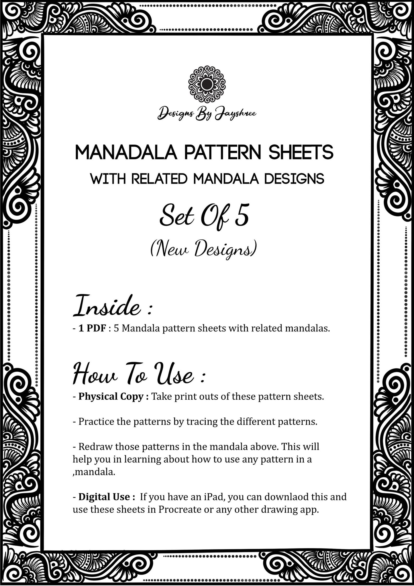 Step By Step - Mandala Drawing Template - Set of 5