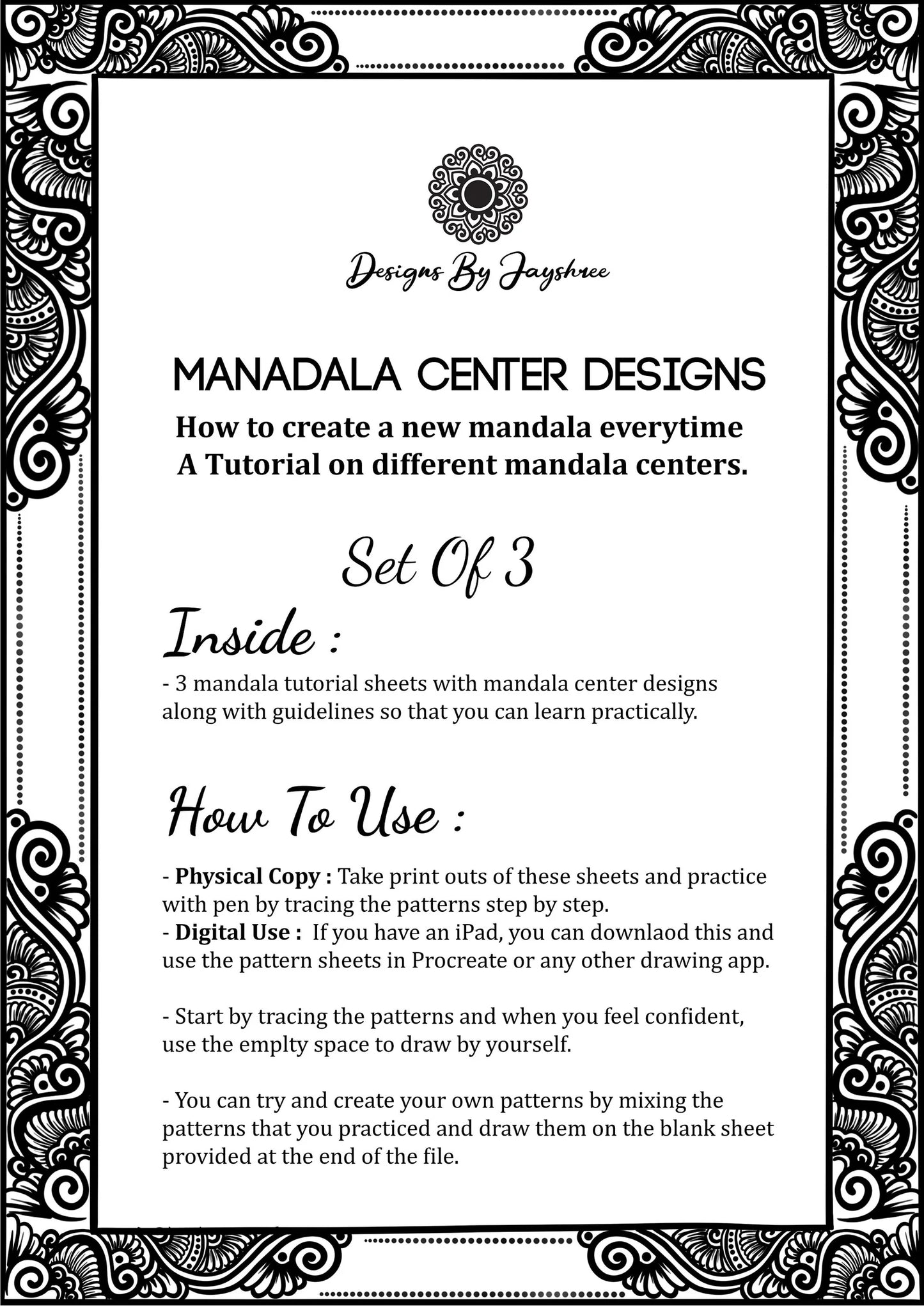 Mandala Center Ideas - Tracing Sheets - Set of 3