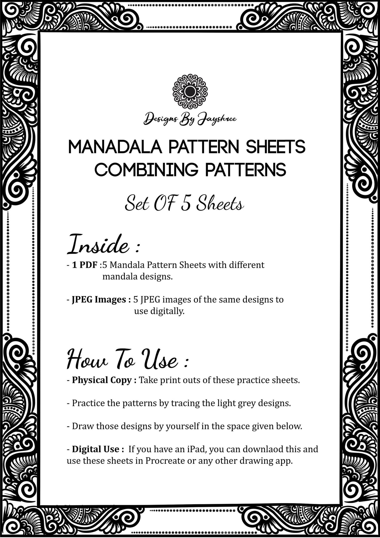 Detailed Mandala Pattern Sheet | Set of 5