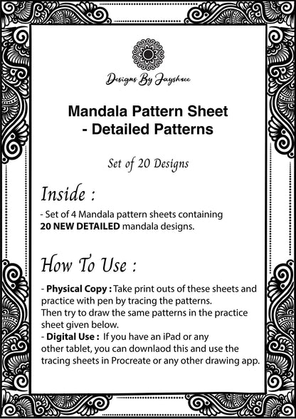 Detailed Mandala Pattern Sheets - 20 Designs