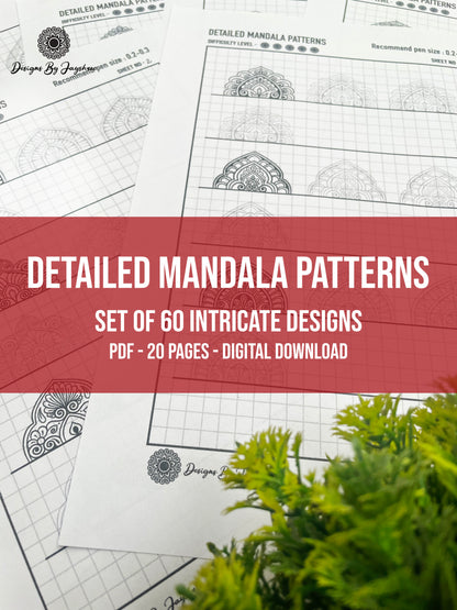 60 Detailed - Intricate Mandala Patterns - Set of 20 Pages