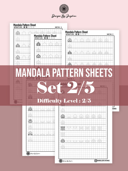 Beginners Mandala Pattern Sheets - Set 2 of 5 | Step By Step Mandala Tracing Templates
